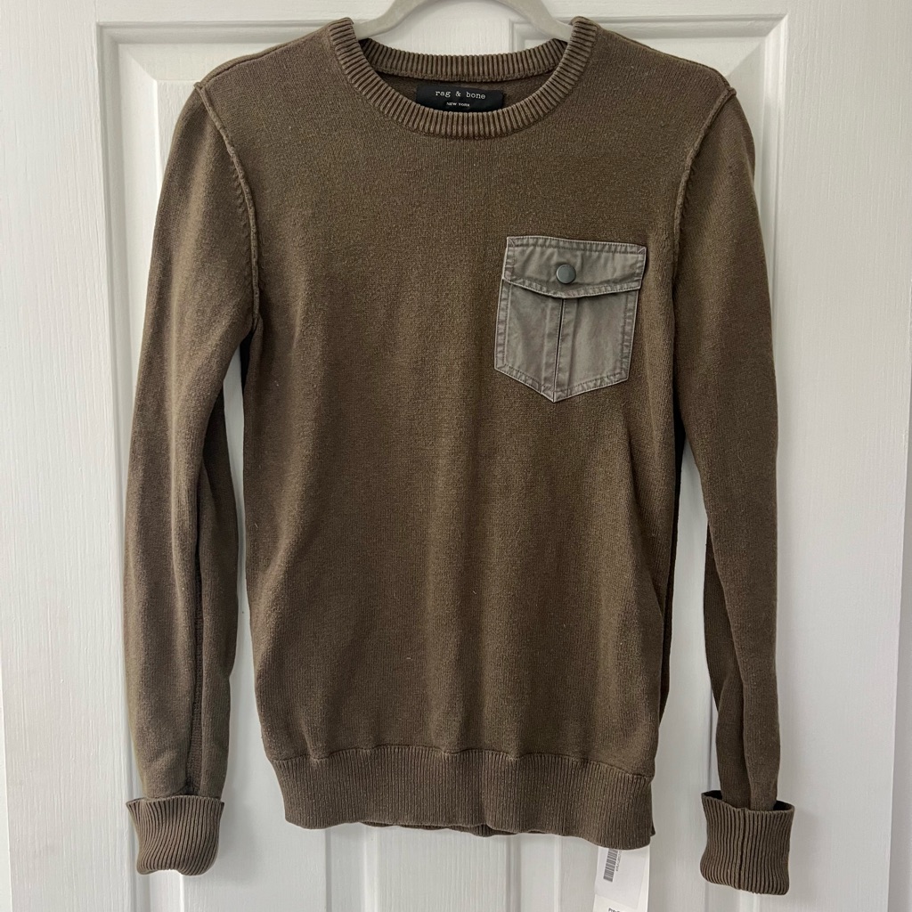 Rag & Bone Knit Crewneck Sweater- Olive Green, Xs